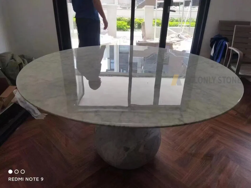 Oval Dining Tables Stone Furniture Carrara White/Veneto White Marble for Dining Room